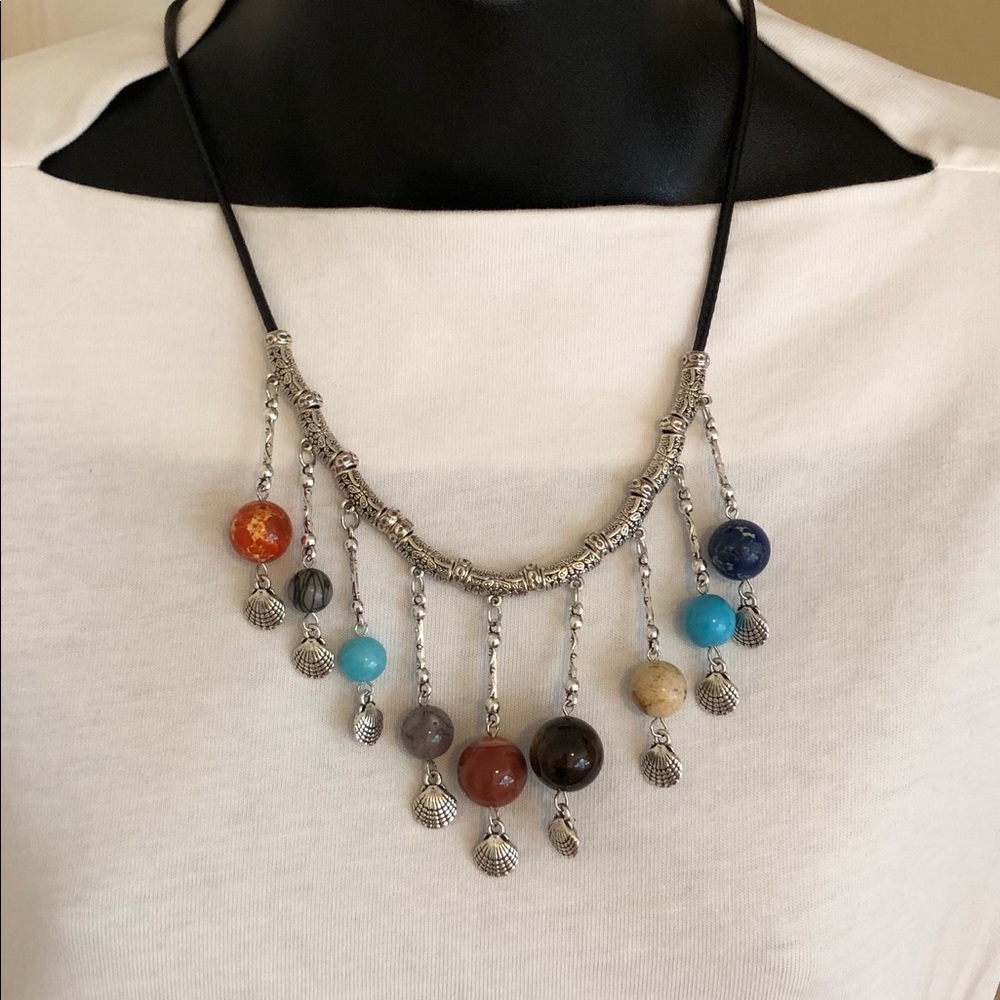 Multi Colored Gem Drop Charm Necklace